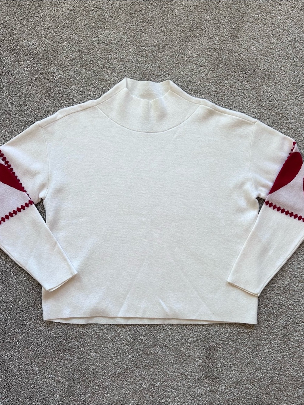 Maeve Anthropologie Women's S Ivory Red Heart Print Knit Mock Neck Sweater - Picture 5 of 13
